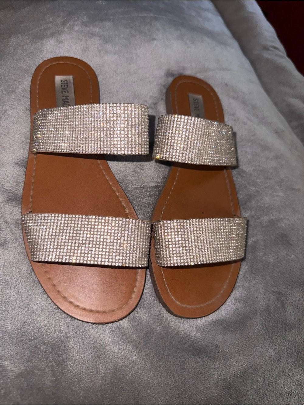 Steve Madden Silver Crystal Double-Strap Slide Sandals